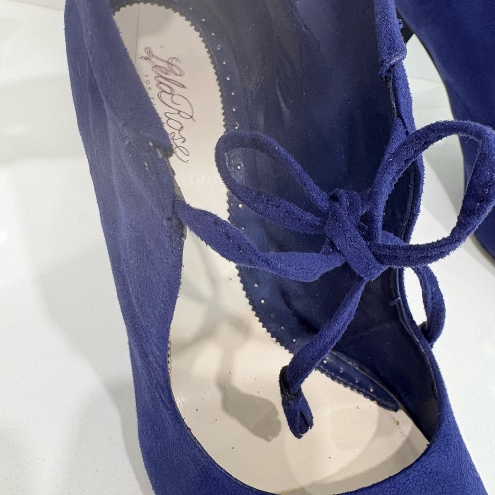 Vintage Lela Rose Royal Blue Suede Ankle Boots - Picture 7 of 8